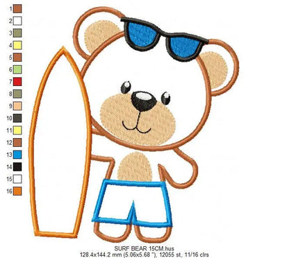 Surfer Bear at the beach embroidery designs - Teddy embroidery design machine embroidery pattern - Baby boy embroidery file - digital file Marcia Embroidery