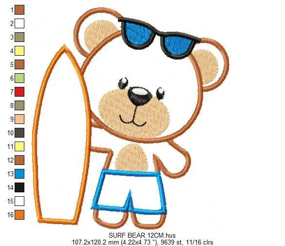 Surfer Bear at the beach embroidery designs - Teddy embroidery design machine embroidery pattern - Baby boy embroidery file - digital file Marcia Embroidery