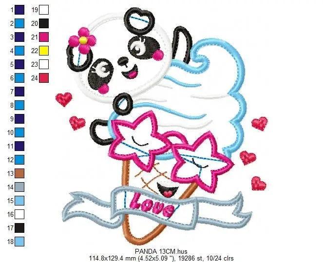 Panda embroidery design - Animal embroidery designs machine embroidery pattern - Baby girl embroidery file - ice cream embroidery applique Marcia Embroidery