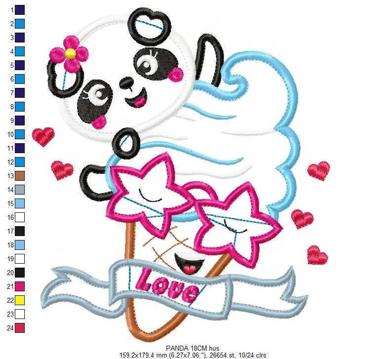 Panda embroidery design - Animal embroidery designs machine embroidery pattern - Baby girl embroidery file - ice cream embroidery applique Marcia Embroidery