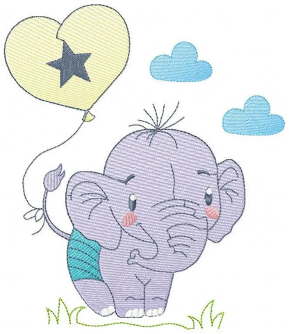 Elephant embroidery designs - Animal embroidery design machine embroidery pattern - Baby boy embroidery file - elephant with balloons sky Marcia Embroidery