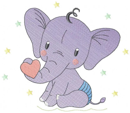 Elephant embroidery designs - Animal with heart and diaper embroidery design machine embroidery pattern - Baby boy embroidery - download Marcia Embroidery