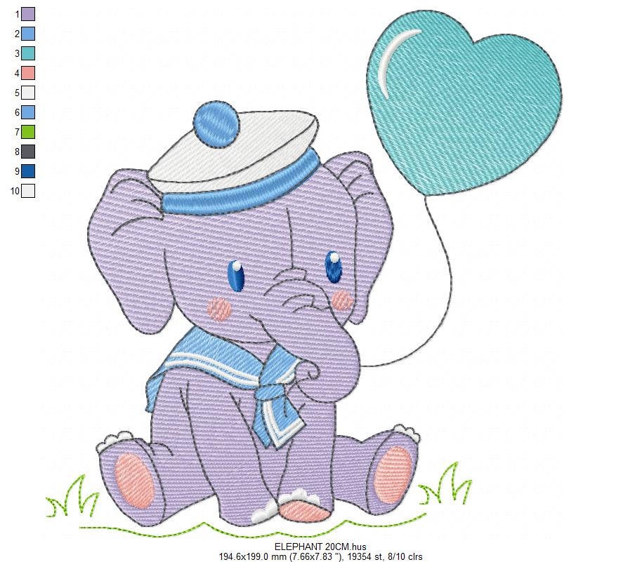 Elephant embroidery designs - Animal embroidery design machine embroidery pattern - Baby boy embroidery file - girl kid embroidery Sailor