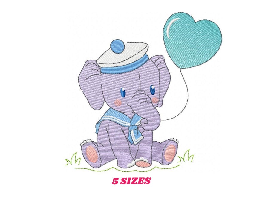 Elephant embroidery designs - Animal embroidery design machine embroidery pattern - Baby boy embroidery file - girl kid embroidery Sailor