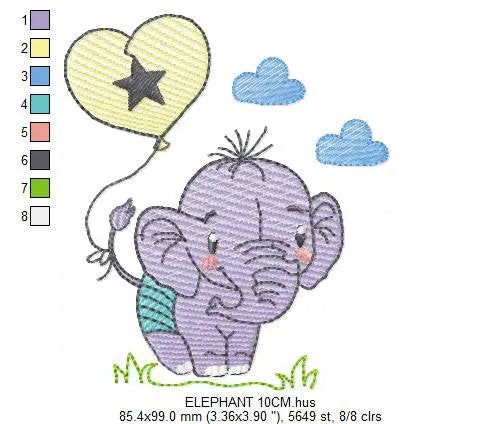 Elephant embroidery designs - Animal embroidery design machine embroidery pattern - Baby boy embroidery file - elephant with balloons sky Marcia Embroidery