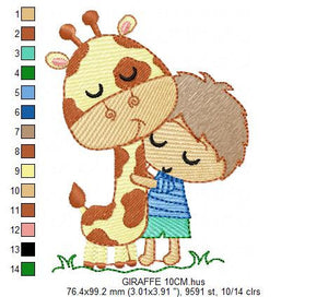 Baby Boy hugging Giraffe embroidery design - Wild Animal embroidery designs machine embroidery pattern - Boy with giraffe - instant download