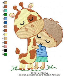 Baby Boy hugging Giraffe embroidery design - Wild Animal embroidery designs machine embroidery pattern - Boy with giraffe - instant download