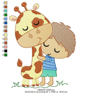 Baby Boy hugging Giraffe embroidery design - Wild Animal embroidery designs machine embroidery pattern - Boy with giraffe - instant download