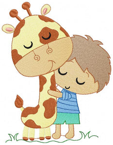 Baby Boy hugging Giraffe embroidery design - Wild Animal embroidery designs machine embroidery pattern - Boy with giraffe - instant download