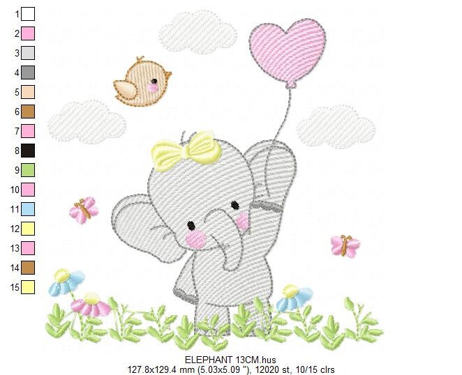 Elephant embroidery designs - Animal embroidery design machine embroidery pattern - Baby girl embroidery file - kid embroidery Towel pillow