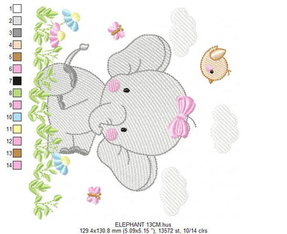 Elephant embroidery designs - Animal embroidery design machine embroidery pattern - Baby girl embroidery file - kid embroidery Spring Garden