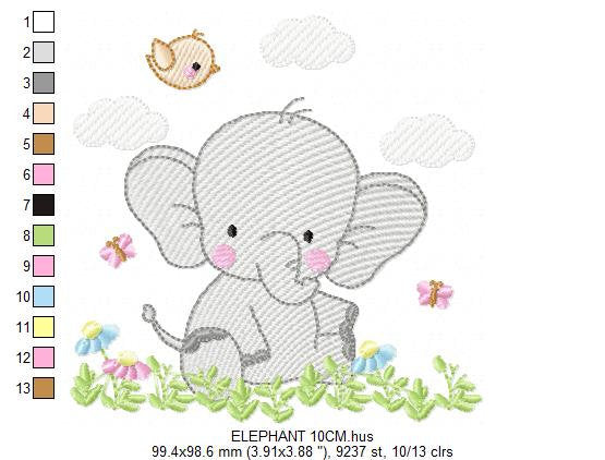 Elephant with bird embroidery designs - Safari Wild Animal machine embroidery pattern - Baby Boy file - Instant digital download pes jef dst