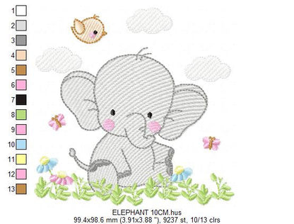 Elephant with bird embroidery designs - Safari Wild Animal machine embroidery pattern - Baby Boy file - Instant digital download pes jef dst