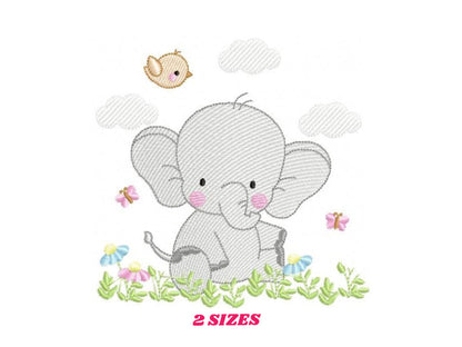 Elephant with bird embroidery designs - Safari Wild Animal machine embroidery pattern - Baby Boy file - Instant digital download pes jef dst