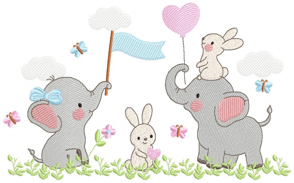Elephant embroidery designs - Animal embroidery design machine embroidery pattern - Baby Boy embroidery file - kid embroidery Spring Garden