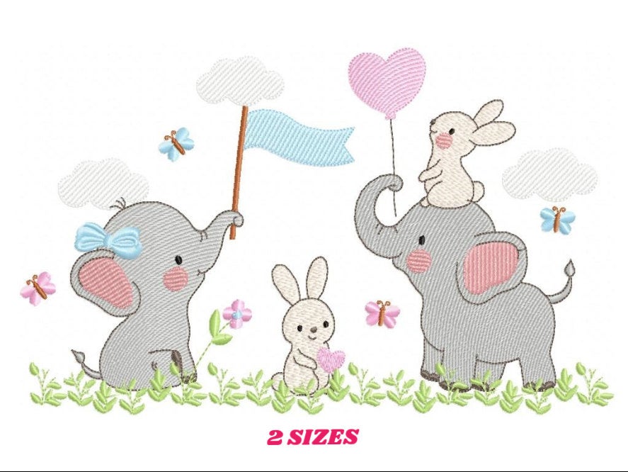 Elephant embroidery designs - Animal embroidery design machine embroidery pattern - Baby Boy embroidery file - kid embroidery Spring Garden