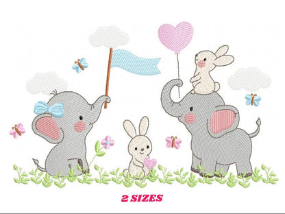 Elephant embroidery designs - Animal embroidery design machine embroidery pattern - Baby Boy embroidery file - kid embroidery Spring Garden