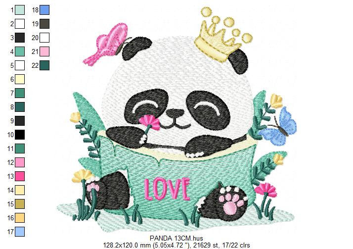 Panda with crown embroidery design - King Animal with flowers embroidery designs machine embroidery pattern - Baby boy - Instant download