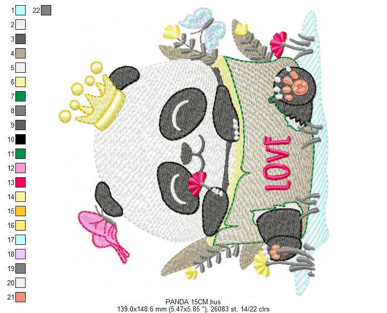Panda with crown embroidery design - King Animal with flowers embroidery designs machine embroidery pattern - Baby boy - Instant download