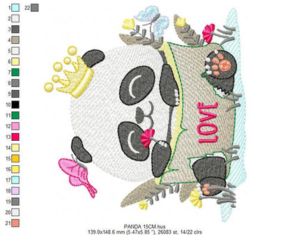 Panda with crown embroidery design - King Animal with flowers embroidery designs machine embroidery pattern - Baby boy - Instant download