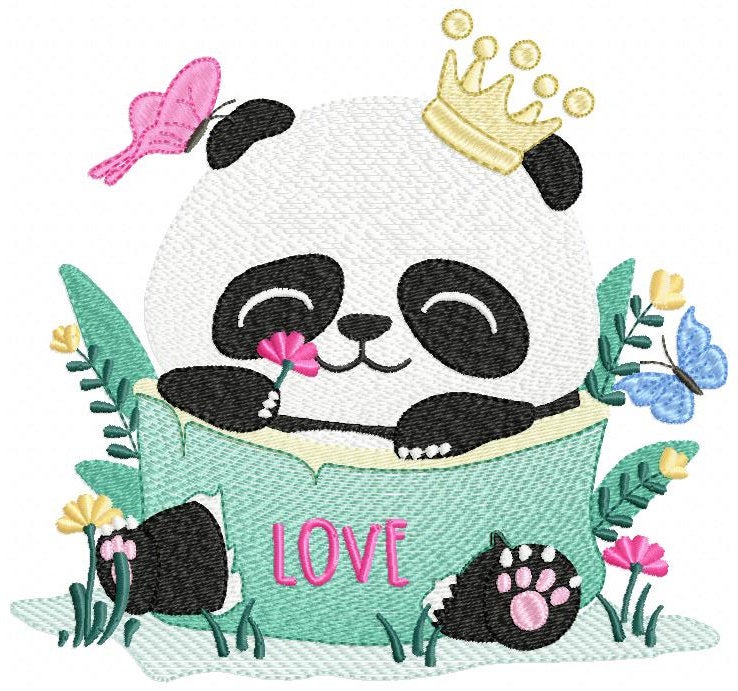 Panda with crown embroidery design - King Animal with flowers embroidery designs machine embroidery pattern - Baby boy - Instant download