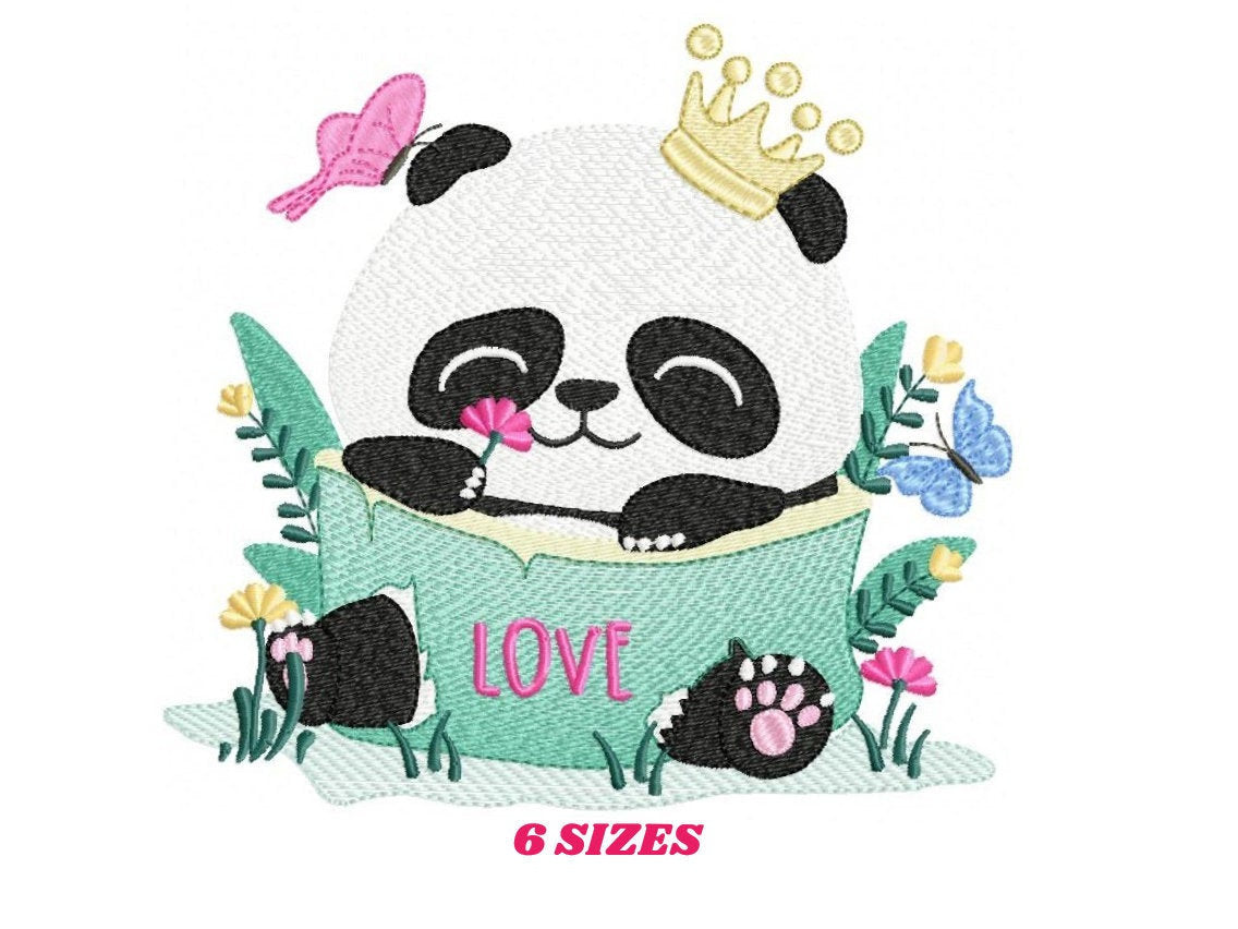Panda with crown embroidery design - King Animal with flowers embroidery designs machine embroidery pattern - Baby boy - Instant download