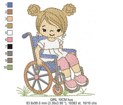 Wheelchair girl embroidery design - Special needs embroidery designs machine embroidery pattern - Kid embroidery file - acessibility  design