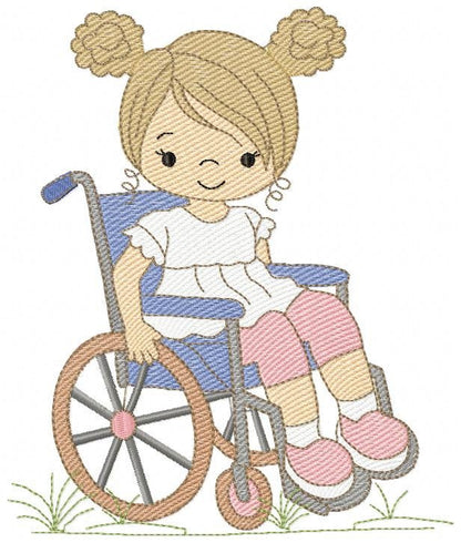 Wheelchair girl embroidery design - Special needs embroidery designs machine embroidery pattern - Kid embroidery file - acessibility  design