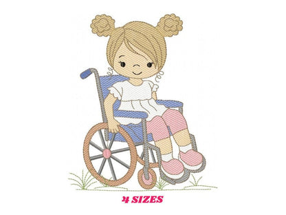 Wheelchair girl embroidery design - Special needs embroidery designs machine embroidery pattern - Kid embroidery file - acessibility  design