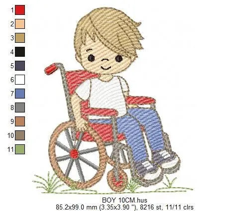 Wheelchair boy embroidery design - Special needs embroidery designs machine embroidery pattern - Kid embroidery file - acessibility  design Marcia Embroidery
