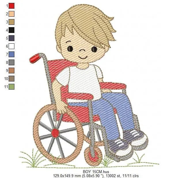Wheelchair boy embroidery design - Special needs embroidery designs machine embroidery pattern - Kid embroidery file - acessibility  design Marcia Embroidery