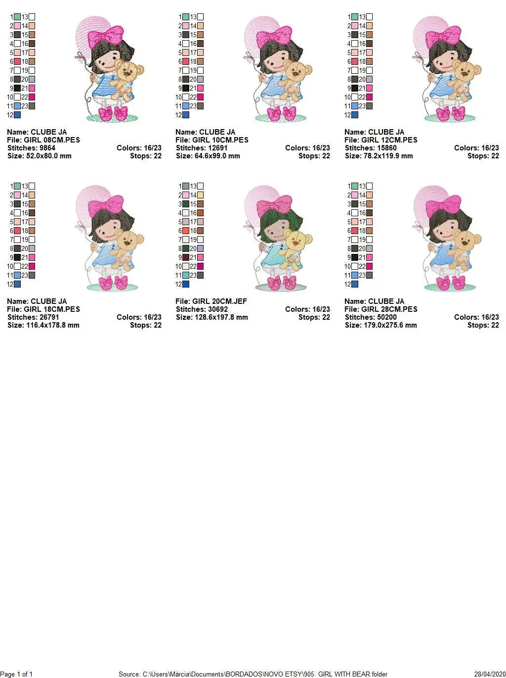 Baby girl embroidery designs - Girl with bear embroidery design machine embroidery - girl with balloon embroidery file - Children embroidery Marcia Embroidery