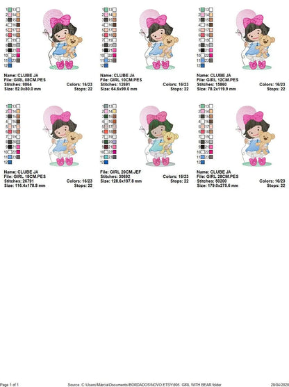 Baby girl embroidery designs - Girl with bear embroidery design machine embroidery - girl with balloon embroidery file - Children embroidery Marcia Embroidery