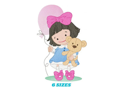 Baby girl embroidery designs - Girl with bear embroidery design machine embroidery - girl with balloon embroidery file - Children embroidery Marcia Embroidery