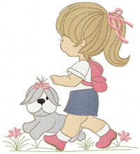 Charger l&#39;image dans la galerie, Girl embroidery designs - Dog embroidery design machine embroidery pattern - girl with dog embroidery file - student embroidery school girl
