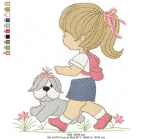 Cargar imagen en el visor de la galería, Girl embroidery designs - Dog embroidery design machine embroidery pattern - girl with dog embroidery file - student embroidery school girl
