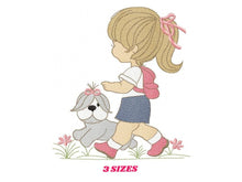Charger l&#39;image dans la galerie, Girl embroidery designs - Dog embroidery design machine embroidery pattern - girl with dog embroidery file - student embroidery school girl
