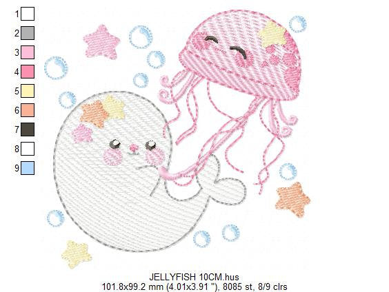 Jellyfish embroidery design - Seal embroidery designs machine embroidery pattern - Ocean animals embroidery file - instant digital download