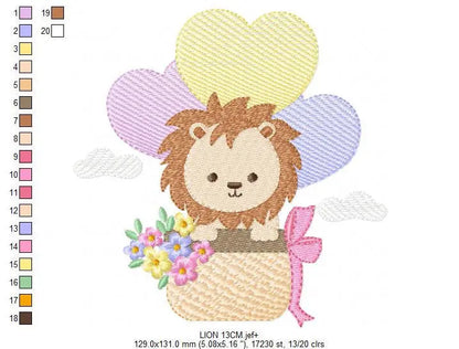 Lion with balloon embroidery designs - Safari Wild Animal with crown machine pattern - Baby boy file - Instant digital download pes jef dst Marcia Embroidery