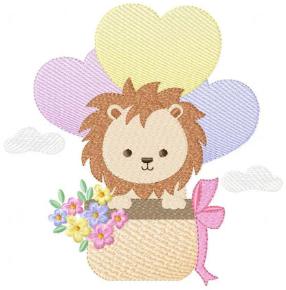 Lion with balloon embroidery designs - Safari Wild Animal with crown machine pattern - Baby boy file - Instant digital download pes jef dst Marcia Embroidery