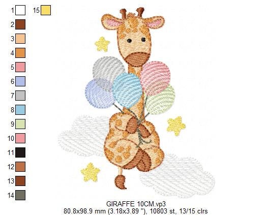 Giraffe embroidery design - Animal embroidery designs machine embroidery pattern - Baby girl embroidery file - Giraffe with balloons stars