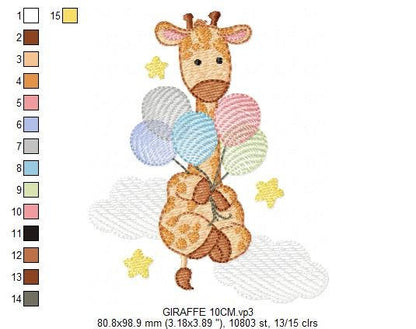 Giraffe embroidery design - Animal embroidery designs machine embroidery pattern - Baby girl embroidery file - Giraffe with balloons stars