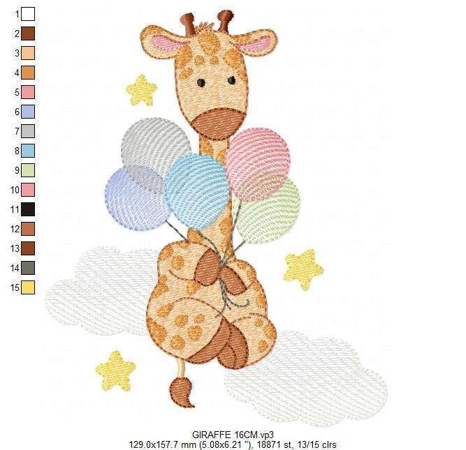 Giraffe embroidery design - Animal embroidery designs machine embroidery pattern - Baby girl embroidery file - Giraffe with balloons stars