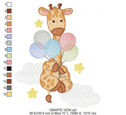 Giraffe embroidery design - Animal embroidery designs machine embroidery pattern - Baby girl embroidery file - Giraffe with balloons stars