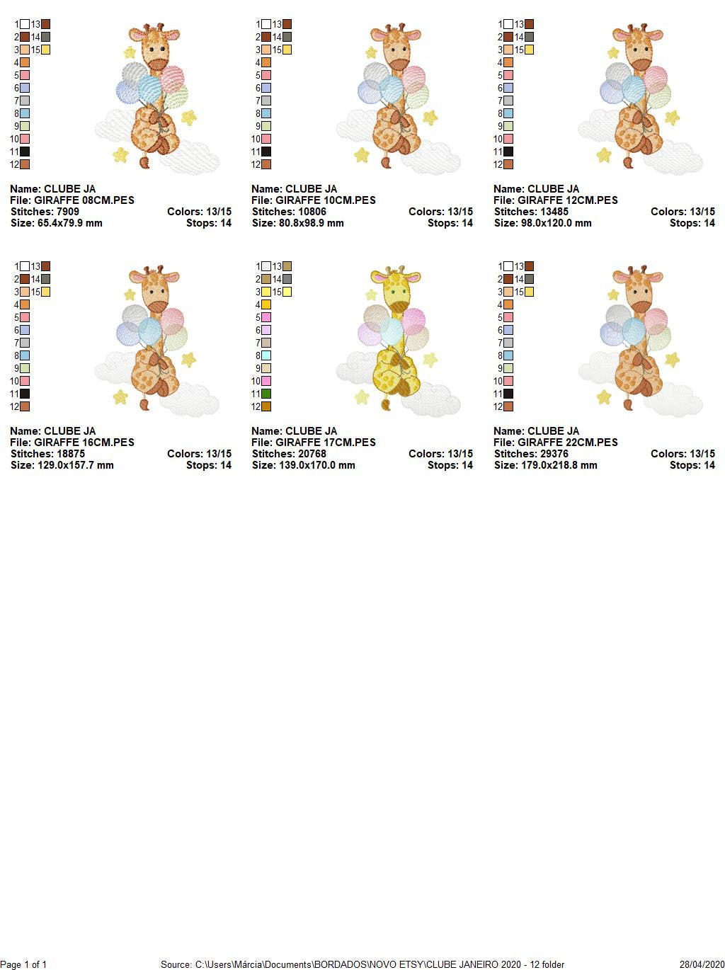 Giraffe embroidery design - Animal embroidery designs machine embroidery pattern - Baby girl embroidery file - Giraffe with balloons stars