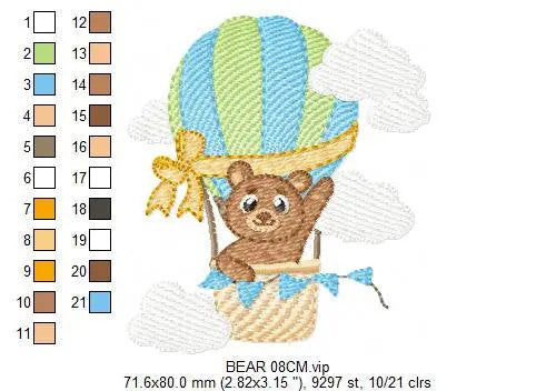 Bear embroidery designs - Hot air balloon embroidery design machine embroidery pattern - Nursery embroidery - bear filled stitch newborn Marcia Embroidery