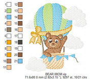 Charger l&#39;image dans la galerie, Bear embroidery designs - Hot air balloon embroidery design machine embroidery pattern - Nursery embroidery - bear filled stitch newborn
