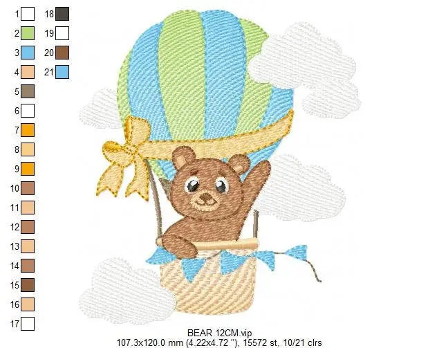 Bear embroidery designs - Hot air balloon embroidery design machine embroidery pattern - Nursery embroidery - bear filled stitch newborn Marcia Embroidery