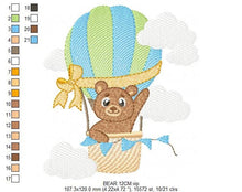 Load image into Gallery viewer, Bear embroidery designs - Hot air balloon embroidery design machine embroidery pattern - Nursery embroidery - bear filled stitch newborn
