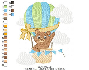 Bear embroidery designs - Hot air balloon embroidery design machine embroidery pattern - Nursery embroidery - bear filled stitch newborn